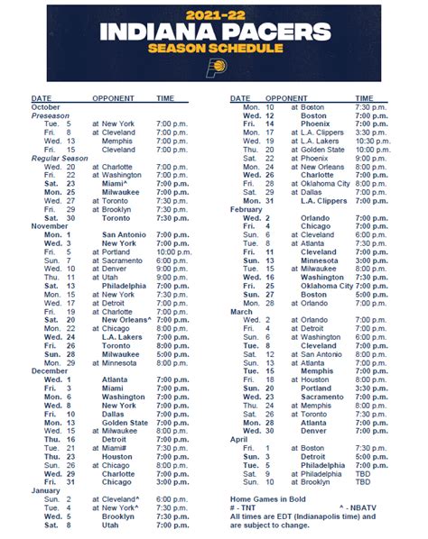 Indiana Pacers Schedule.